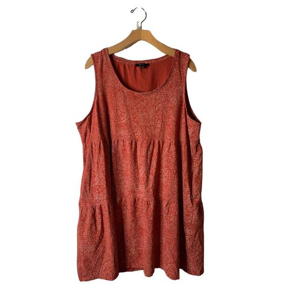 Frye Faded Bandana Red Tiered Cotton Jersey Knit Dress w/ Pockets Plus Size XXL - Picture 2 of 12